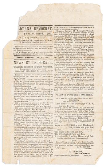 (CIVIL WAR--CONFEDERATE.) Wallpaper issue of the Feliciana Democrat, a rural Louisiana publication still under Confederate control.